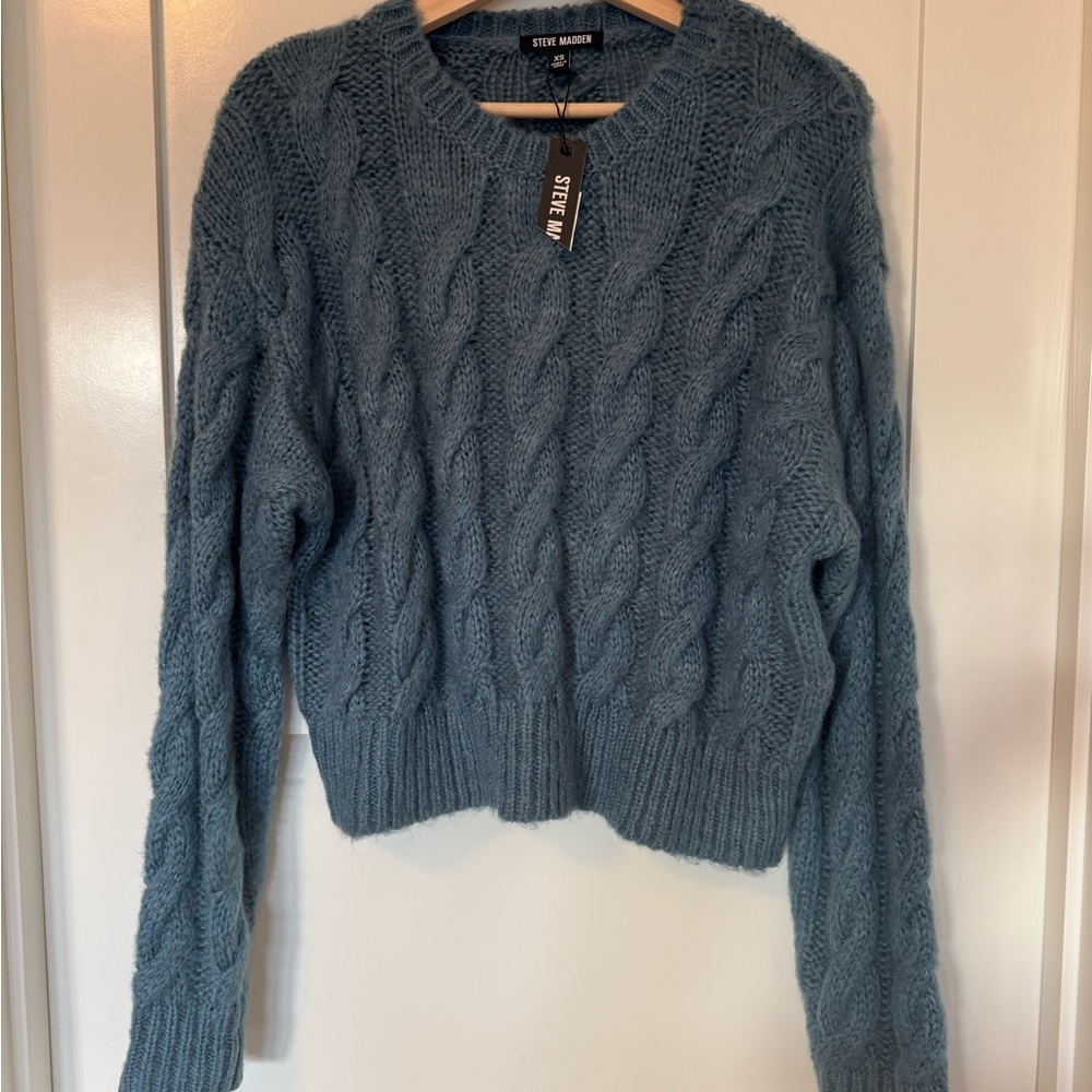 Steve Madden Blue Cable Knit Sweater NWT XS
